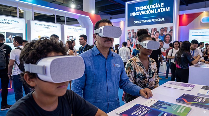 Representación artística de elementos culturales latinoamericanos integrados en un entorno de realidad virtual desarrollado por Yokoi Studio.